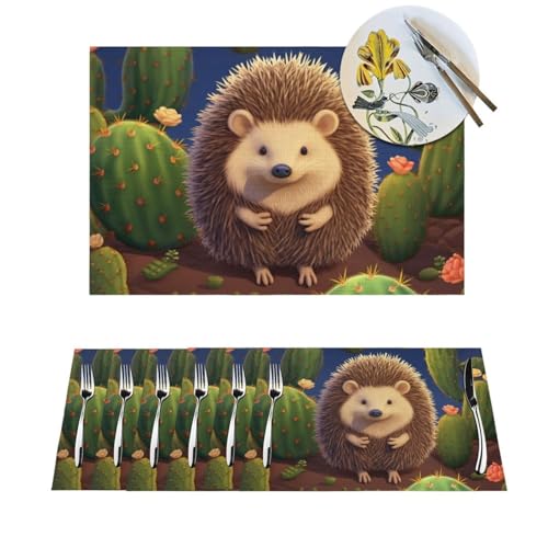 LZQPOEAS Tischsets 1 Igel Kaktus Druck PVC Tischsets für Esstisch Hitzebeständige rutschfeste Tischsets Gewebte Tischmatten Waschbar Gewebte Tischsets für Küche 30,5 x 45,7 cm von LZQPOEAS