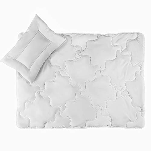 LaLoona Kinder Steppbett Set (Decke 100x135 Kissen 40x60 cm), Oeko-TEX® Standard 100 geprüft/Kinder Steppdecke Inlett cm mit Kopfkissen, Bettdecke für Kinderbett - Weiß von LaLoona baby bedding