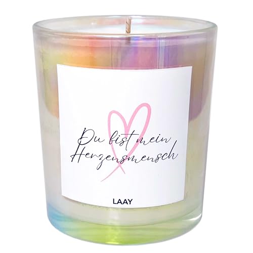 LAAY "Du bist mein Herzensmensch" Duftkerze im Glas mit Spruch - Geschenke für Frauen, Beste Freundin, Schwester Geschenke - handgemacht und besonderes Geschenk (Salbei & Meersalz) von Laay