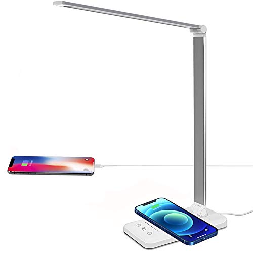 Lacmisc Schreibtischlampe Led Dimmbare Tischleuchte Desk Lamp Schreibtisch Lampe Büro Schreibtischlampe 6W Memory-Funktion 5 Farben und 10 Helligkeitsstufen Touch-Bedienung USB-Anschluss von Lacmisc