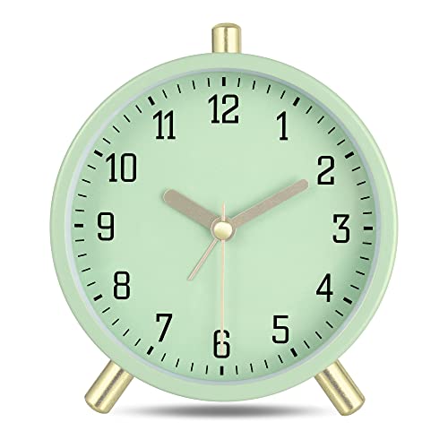 Lafocuse Klassisch Metall Wecker Analog ohne Ticken,Matcha Grün Lautlos Wecker mit Licht,Moderne Einfache Deko Tischuhr Schlafzimmer Nachttisch 11cm von Lafocuse