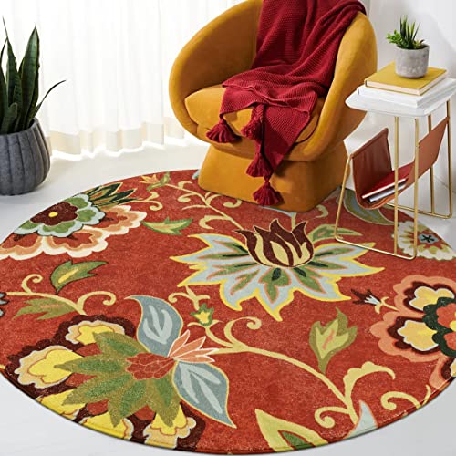 Lahome Runder Teppich mit rotem Blumenmuster, 91 cm, waschbar, rund, klein, rutschfest, für den Eingangsbereich, Vintage-Fußmatte, weicher Boden-Teppich für Schlafzimmer, Wohnzimmer, Küche, Büro von Lahome