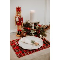 Tischsets Weihnachten Tartan | Weihnachtstischmatten Weihnachts-Tartan-Platzsets Weihnachtliche Tartan Esstisch Servier Tischlandschaft von LallyHome