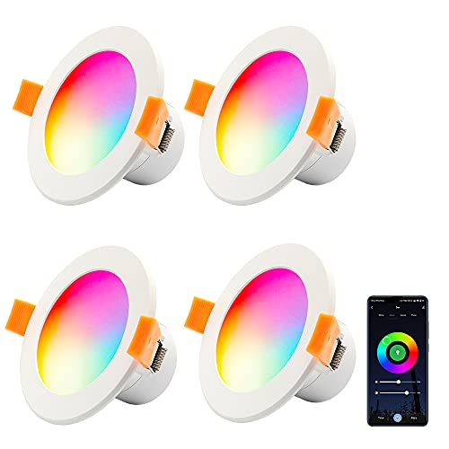 4er WIFI LED Einbaustrahler Dimmbar 5W RGBW Wlan Bluetooth LED Deckenstrahler RGB warmweiß kaltweiß Rund Einbauleuchte LED Downlight 230V für Wohnzimmer, Kompatibel mit APP, Alexa, Google home von Lam(MS)pen