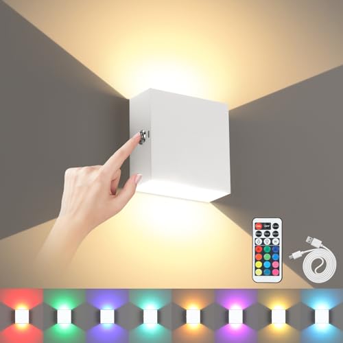 Lampop LED Wandleuchten Innen Batteriebetrieben Dimmbare Wandleuchte Aufladbar USB mit Touch Control Up Down Wandlampe Akku Alumm Wandleuchten für Schlafzimmer Wohnzimmer Mit Fernbedienung RGB Weiß von Lampop