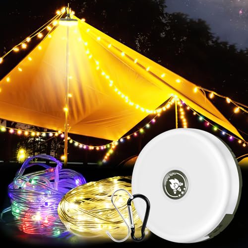 Lanceasy LED wiederaufladbar Solar Camping LED Campinglampe, Zeltlampe, Leichte Girlande 10M, Multifunktionale Tragbare Campingleuchte (color) von Lanceasy