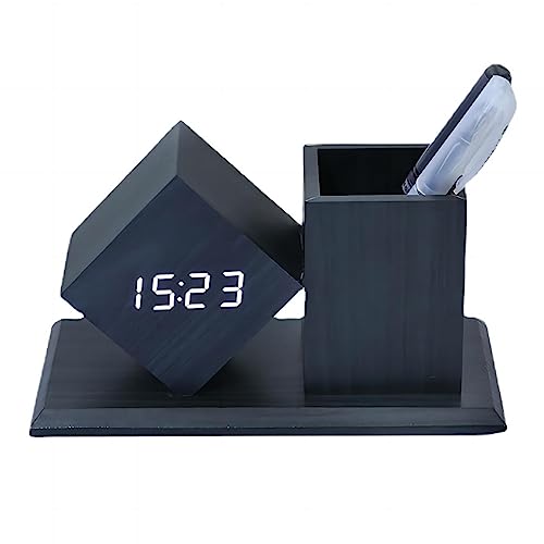 Lancoon Multifunktionale Led-Tischuhr Mit LCD-Temperaturkalender 3-Stufige Helligkeitsanpassung Sound Aktivierter Stifthalter Schreibtisch-Organizer Für Home Office von Lancoon