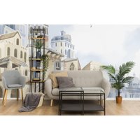 Aquarell Old City Abnehmbares Vinyl Wandbild/Peel & Stick Alte Stadt Tapete Foto von LandscapeWalls