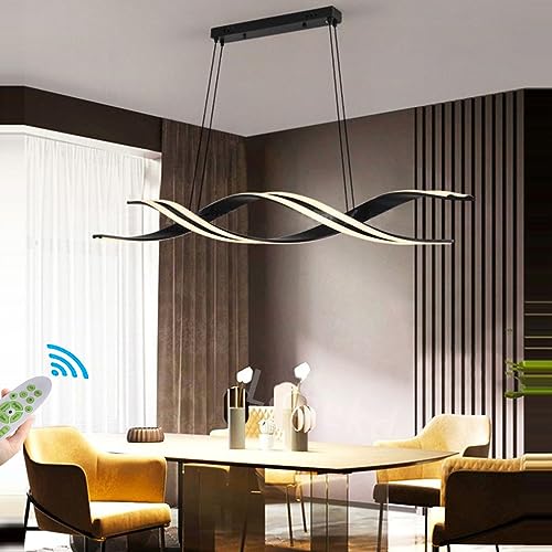 Dimmbare Pendelleuchte Esstischlampe LED Dimmbar Esszimmer Hängelampe Moderne Spirale Design Hängeleuchte Höhenverstellbar Kronleuchter für Küche Büro Wohnzimmer Hängend Lampe (Schwarz, L120CM) von Lanekd