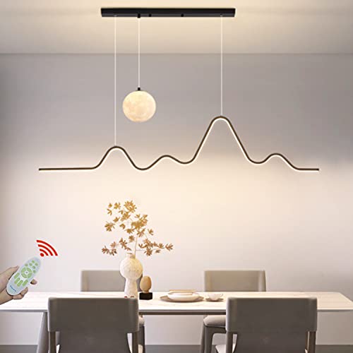 L150cm LED Pendelleuchte Hängelampe Dimmbar Esstisch Esszimmer Lampe Wohnzimmer Küchen Hängend Leuchte Modern mit Mond Design Fernbedienung Decke Hängeleuchte Büro Deko Deckenlampe (Schwarz, L150cm) von Lanekd