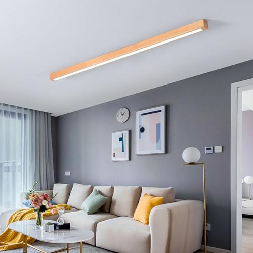 LED Deckenleuchte Esstisch Dimmbar，Deckenlampe Holz Hängeleuchte Linear Design mit Fernbedienung Modern Wohnzimmer Schlafzimmer Esstischlampe Küche Esszimmerlampe für Büro Esszimmer Pendelleuchte von Lanekd