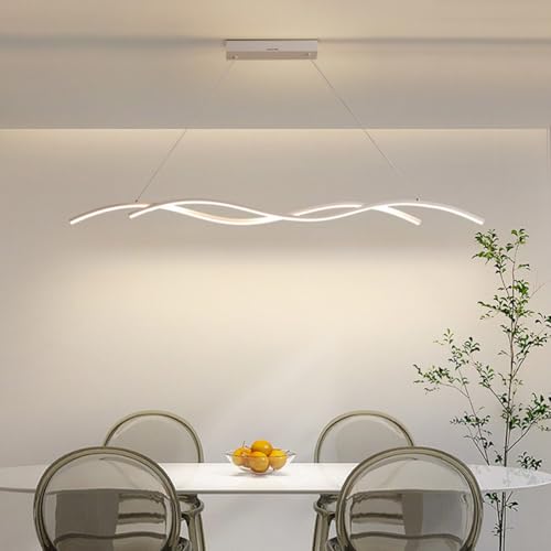 LED Hängelampe Esszimmerlampe Pendelleuchte Esstisch Lampe Dimmbar 10%-100% 3000K-6500K Hängend Modern Wellen Kronleuchter Höhenverstellbar mit Fernbedienung für Esszimmer Küche Büro (Weiß, L120cm) LED Hängelampe Esszimmerlampe Pendelleuchte Esstisch Lampe Dimmbar 10%-100% 3000K-6500K Hängend Modern Wellen Kronleuchter Höhenverstellbar mit Fernbedienung für Esszimmer Küche Büro (Weiß, L120cm) von Lanekd