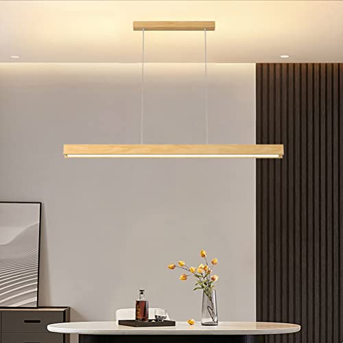 LED Pendelleuchte Esstisch Holz Esszimmerlampe Dimmbar Hängelampe Küche Hängeleuchte Wohnzimmer Hängeleuchte Moderne Linear Design mit Fernbedienung Esszimmer Kronleuchter Büro Lampen von Lanekd