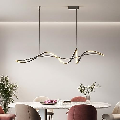 Lanekd L100cm LED Pendelleuchte Esstisch Schwarz Hängelampe Dimmbar Spiral Design Hängeleuchte Esszimmer Esstischlampe mit Fernbedienung Esszimmerlampe Pendellampe Wohnzimmer Küche Büro Hängend Lampe von Lanekd