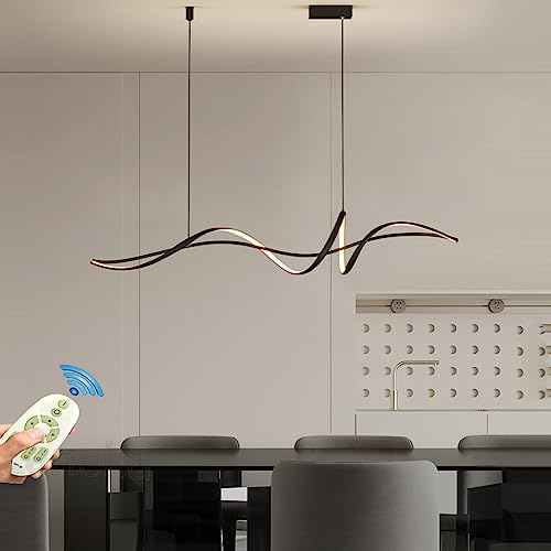 Lanekd LED Pendelleuchte Esstisch Schwarz Hängelampe Dimmbar Spiral Design Hängeleuchte Esszimmer Esstischlampe mit Fernbedienung Esszimmerlampe Pendellampe für Wohnzimmer Küche Büro Hängend Lampe von Lanekd