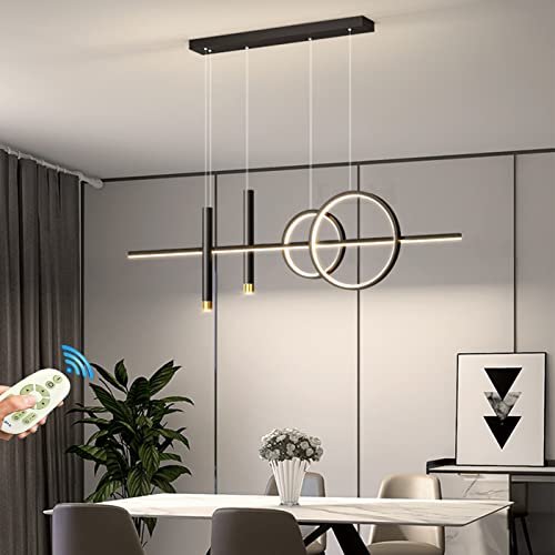 Lanekd LED Pendelleuchten Dimmbar Esstisch Esszimmer Hängeleuchte/Hängelampe Wohnzimmer Küche Hängend Lampe Moderne Kreative Ring Designer Kronleuchter mit Fernbedienung Leuchten (Schwarz, L100cm) von Lanekd