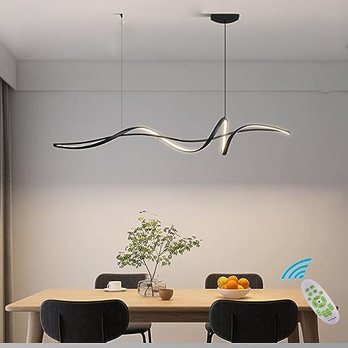 Pendelleuchte Esstischlampe LED Dimmbare 120CM Hängelampe Moderne Spirale Design Pendellampe Esszimmerlampe Höhenverstellbarer Küchenlampe für Küche Büro Wohnzimmer Bar Pendelleuchte (Schwarz, L120CM) von Lanekd