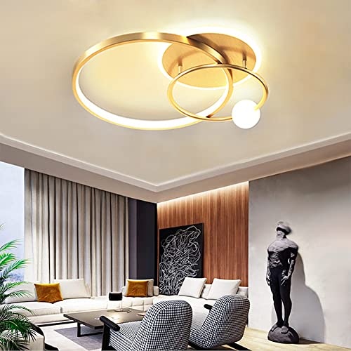 Lanekd Modern LED Deckenleuchte Wohnzimmer Schlafzimmer Decken Lampe Dimmbar Gold Deko Hängend Lampen mit Fernbedienung Esszimmer Esstisch Küchen Decke Pendelleuchte Büro Flur Bad Kronleuchter von Lanekd