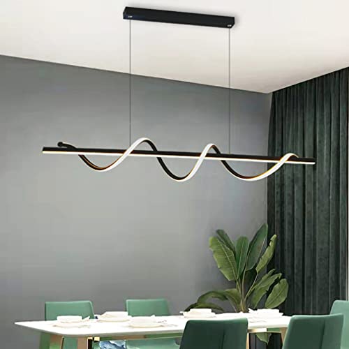 Whonzimmerlampe LED Hängleuchte Dimmbar Hoehenverstellbar Esszimmer Esstisch Pendelleuchte Büro Decke Hängend lampe, Spiral Design Acryl Kronleuchter für Küche mit Fernbedienung (Schwarz, L100cm) von Lanekd