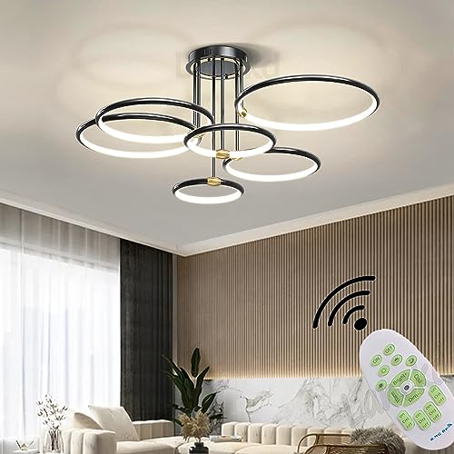 Wohnzimmerlampe Deckenleuchte LED Pendelleuchte Dimmbar Schwarz Esszimmer Schlafzimmer Hängend Lampe Modern Rund Ring Design Deckenlampe für Wohnzimmer Esstisch Büro Küche Deko mit Fernbedienung Lampe von Lanekd