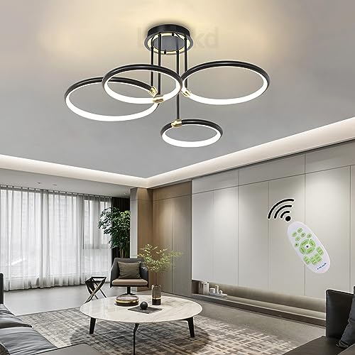 Wohnzimmerlampe Deckenleuchte LED Pendelleuchte Dimmbar Schwarz Esszimmer Schlafzimmer Hängend Lampe Modern Rund Ring Design Deckenlampe für Wohnzimmer Esstisch Büro Küche Deko mit Fernbedienung Lampe von Lanekd