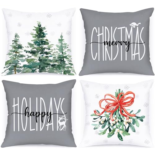 Lanpn 4 Stück Kissenbezug Weihnachten Kissenhülle 45x45 cm, Moderne Winterliche Wald Dekorative Weihnachtskissen 45 x 45 für Weihnachtsdeko Christmas Bettwäsche Sofa Decorations (Grau) von Lanpn