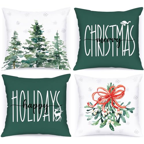 Lanpn 4 Stück Kissenbezug Weihnachten Kissenhülle 45x45 cm, Moderne Winterliche Wald Dekorative Weihnachtskissen 45 x 45 für Weihnachtsdeko Christmas Bettwäsche Sofa Decorations (Grün) von Lanpn