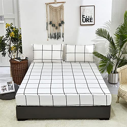 Lanqinglv Spannbettlaken 90x200cm bis 25-30 cm Steghöhe Bettlaken Schwarz Weiß Kariert Karo Muster Mikrofaser Jersey Boxspringbett Spannbetttuch von Lanqinglv