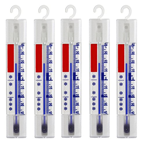 Lantelme 5 Stück Kühlschrank Thermometer Set Deutsche Herstellung Analog mit Haken zum aufhängen Gefrierschrank Kühlschrankthermometer auch für Kühltheke Gefriertruhe 3293 von Lantelme