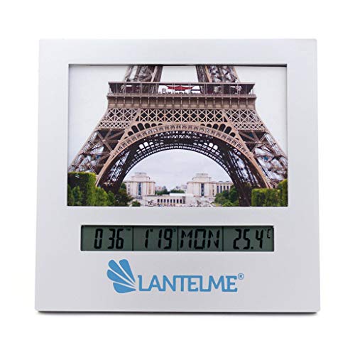 Lantelme Digital Innenthermometer mit Analog Bilderrahmen Uhr Wecker Datum Timer Innen Zimmer Tisch Thermometer 8011 von Lantelme