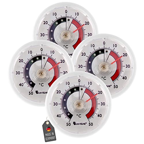 Lantelme 4 Stück Kühlschrankthermometer Set zum kleben Deutsche Herstellung Analog Kühlschrank Gefrierschrank Thermometer Rund weiß 7015 von Lantelme