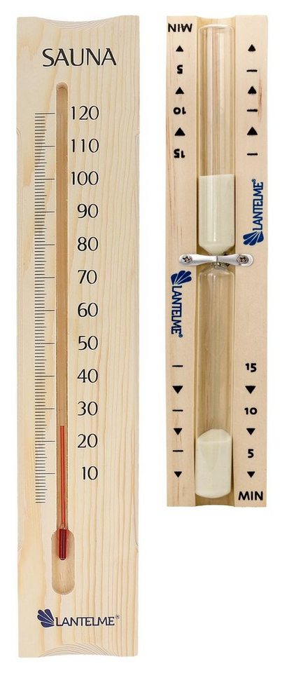 Lantelme Sauna-Sanduhr Set Sauna Sanduhr 5 Min und Thermometer Holz 38cm Zubehör von Lantelme