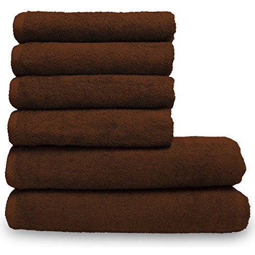 Lanudo Pure Line Handtuch-Set 6 teilig, 2 Duschtücher 70 x 140 cm & 4 Handtücher 50 x 100 cm, Braun von Lanudo