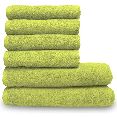 Lanudo Pure Line Handtuch-Set 6 teilig, 2 Duschtücher 70 x 140 cm & 4 Handtücher 50 x 100 cm, Lime von Lanudo