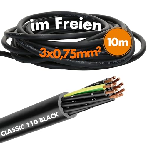 10 Meter Lapp 1120233 Ölflex Classic 110 Black 0,6/1kV PVC Steuerleitung 3x0,75 mm² mit Schutzleiter I Außenbereich I flammwidrig I Kabel 3 adrig I Anschlussleitung 3G0,75 von Lapp