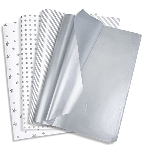 Larcenciel 120 Blatt Seidenpapier, Metallic Silber Seidenpapier für Geschenktüten & Verpackungen Glänzende Geschenkpapier Geschenk Verpackungsmaterial für Party, Geburtstag, Weihnachten, 50 x 35 cm von Larcenciel