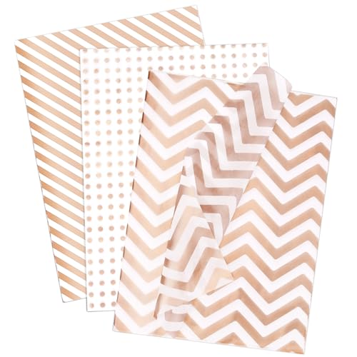 Larcenciel 30 Blatt Seidenpapier, Metallic Seidenpapier Verpackungsmaterial Roségold für Geschenktüten, Wellen und Streifen Geschenkpapier Glitzer für Geburtstage, Hochzeiten, Ferien, 50 x 35 cm von Larcenciel