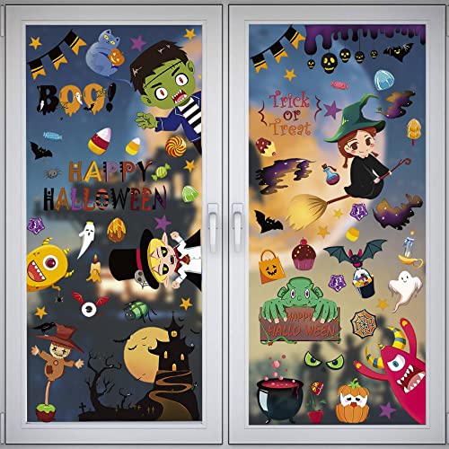 Larcenciel Halloween Fensteraufkleber, 9 Blatt Fensterbilder 170 Stück kleine Fenstersticker, Halloween Aufkleber mit Kürbis Fledermaus Vampiren, Halloween Deko für Glas, Wand, Spiegel, 20 x 30 cm von Larcenciel