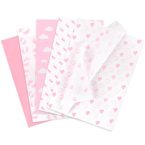 Larcenciel Seidenpapier 50 Blatt, Baby-Fußabdrücke Seidenpapier Rosa zum Geschenktüten und Geschenkverpackung, Niedliches Baby-Mädchen-Design Geschenkpapier für Taufen, Geburtstage, Jubiläen, 50x35cm von Larcenciel