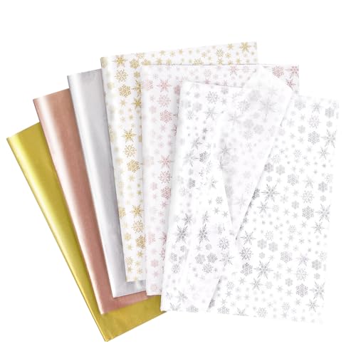 Larcenciel Seidenpapier Weihnachten 120 Blatt, Glitzer Schneeflocken Seidenpapier Verpackungsmaterial für Geschenktüten und Füllmaterial, 3-Farbiges Metallic-Geschenkpapier für Urlaub, DIY, 50x35cm von Larcenciel