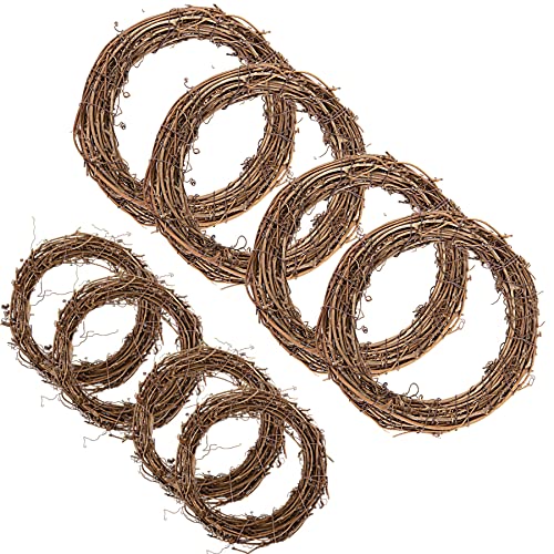 Larcenciel Weinreben Kränze Set, 8 Stück Grapevine Kränze 2 Größen Naturkranz Trockener Rattan Weihnachtskranz Holz Deko DIY Kranz Deko für Weihnachten Wand- und Türkranz Deko (10, 20 cm) von Larcenciel