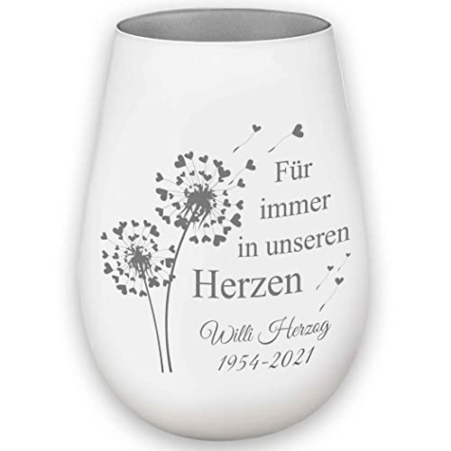 Trauerlicht - Für Immer in unseren Herzen - weiß/Silber - Gravur Namen und Datum - Gedenklicht Erinnerungslicht Grablicht Trauergeschenk von Albcraft MADE WITH LOVE