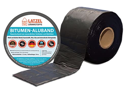 Bitumen Aluband Reparaturband Dichtband Dachdeckerband UV Beständig Selbstklebend Farbe Schwarz 200 mm Rolle10 Meter von Latzel Dämmstoffe