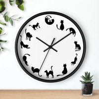 Schwarze Katzenuhr | Katzenliebhaber Geschenk Katzenbesitzer Kätzchen Uhr Gemütliche Wohndekoration Katzen Wanduhr von LaughLoveImagine