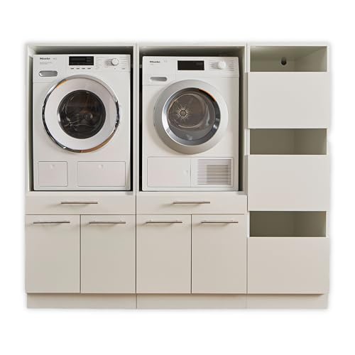 LAUNDREEZY 2x Waschmaschinenschrank mit Wäscheschrank, Weiß - Waschmaschinen-Überbauschrank TÜV-zertifiziert mit viel Stauraum - 185 x 162 x 67,5 cm (B/H/T) von Laundreezy