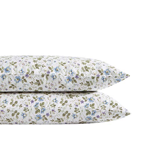 Laura Ashley Home - Standard Kissenbezug-Set, Baumwollsatin Bettwäsche, glatt & knitterfrei (Spring Bloom Pastellblau, 2 Stück) von Laura Ashley