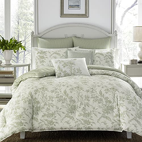 Laura Ashley Home | Natalie Collection | 7-teiliges Bettbezug-Set – 100% Baumwolle, wendbar, mittelschwere Bettwäsche, inklusive Bonus Euro Kissenbezüge und Überwurfkissen, Kingsize, Grün von Laura Ashley