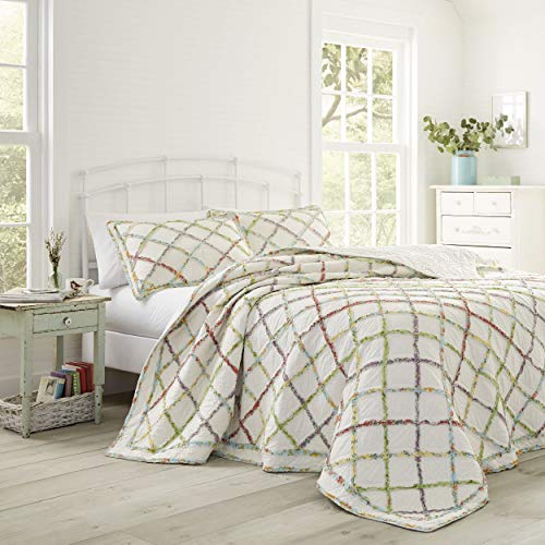 Laura Ashley Kingsize-Steppdecke, wendbare Baumwoll-Bettwäsche, leichte Heimdekoration für alle Jahreszeiten (Rüschengarten, cremefarben, King-Size) von Laura Ashley