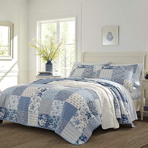 Laura Ashley - Bettwäsche-Set für King-Size-Betten, wendbare Baumwollbettwäsche mit passenden Kissenbezügen, Bauernhaus-inspirierte Heimdekoration (Paisleymuster Patchwork, Blau, King) von Laura Ashley