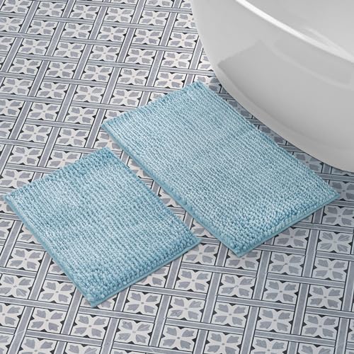 Laura Ashley Butterteppich | weiche Chenille-Badematte | Badezimmerdekoration | wasserabweisend und maschinenwaschbar, 43,2 x 61 cm und 50,8 x 86,4 cm, Aqua von Laura Ashley